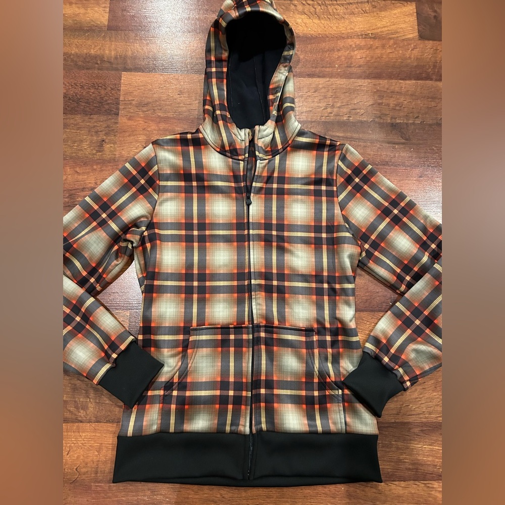 Burton Plaid Full-Zip Hoodie in Orange, Black, Tan